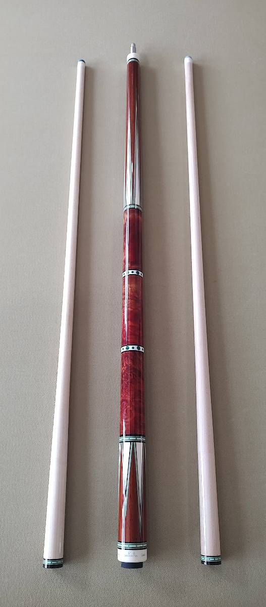 Salmero “Roy” Bautista Custom Cue – 12 Point Amboyna Burl / Turquoise – Includes 8” Extension