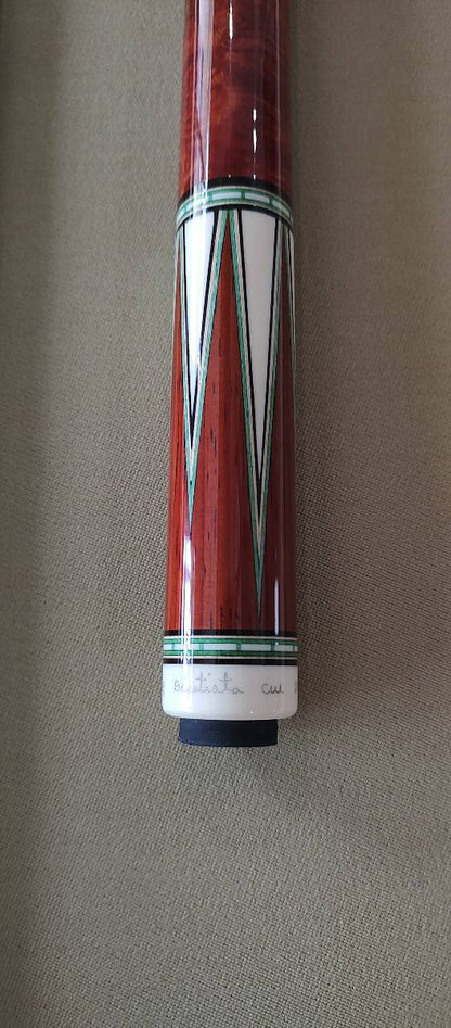 Salmero “Roy” Bautista Custom Cue – 12 Point Amboyna Burl / Turquoise – Includes 8” Extension