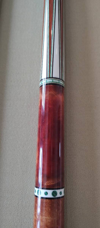Salmero “Roy” Bautista Custom Cue – 12 Point Amboyna Burl / Turquoise – Includes 8” Extension
