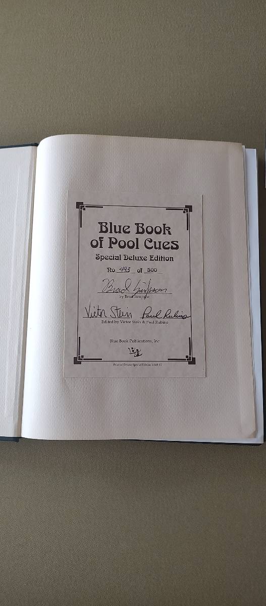 1996 Blue Book of Pool Cues – Deluxe Limited Edition – Signed – #493 of 500